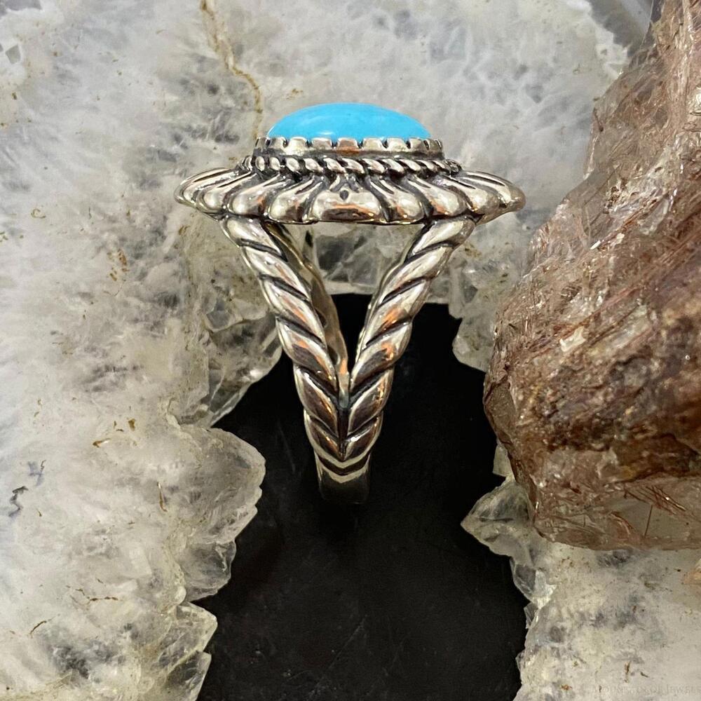 Carolyn Pollack Vintage Sterling Silver Oval Turquoise Decorated Ring For Women - Picture 6 of 10
